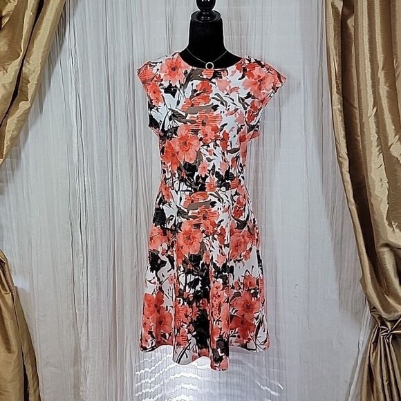 Tiani B Coral Floral Cap Sleeve A-Line Dress - Picture 7 of 14